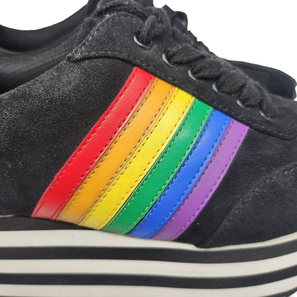 Charla Tedrick Dolls Kill Shoes 6 Black Rainbow Striped Platform Sneakers LGBTQ - Picture 7 of 12